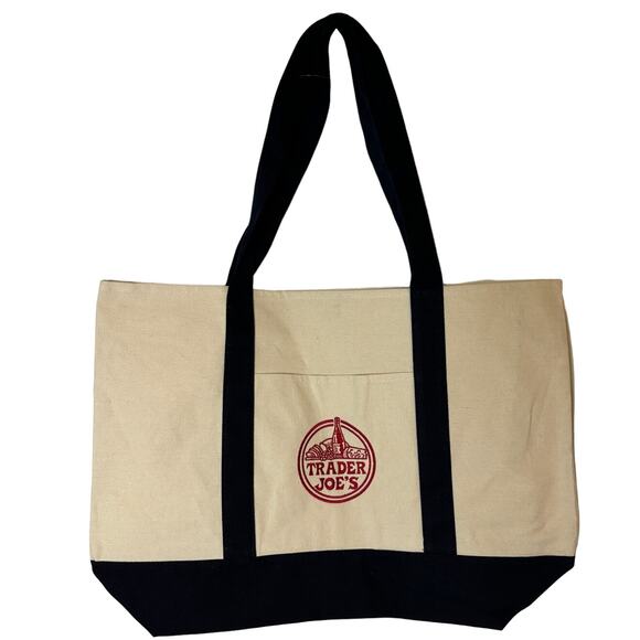 Trader Joe’s Bag Canvas Reusable Heavy Cotton Basic Style Shopping Navy Large - Picture 1 of 6
